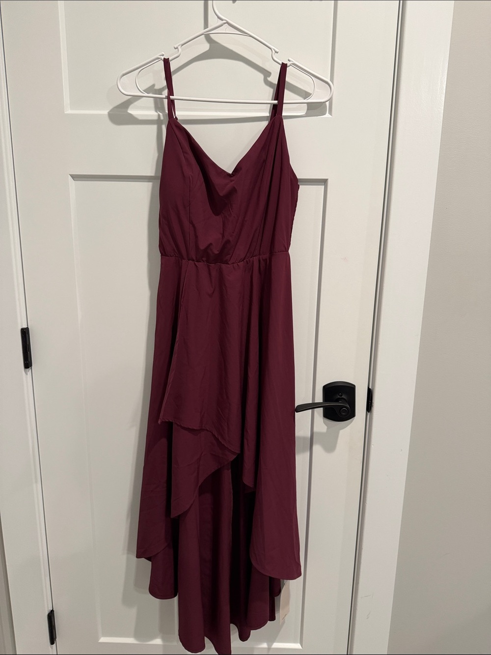 HALARA Burgundy High-Low Cowl Neck Spaghetti Strap Dress